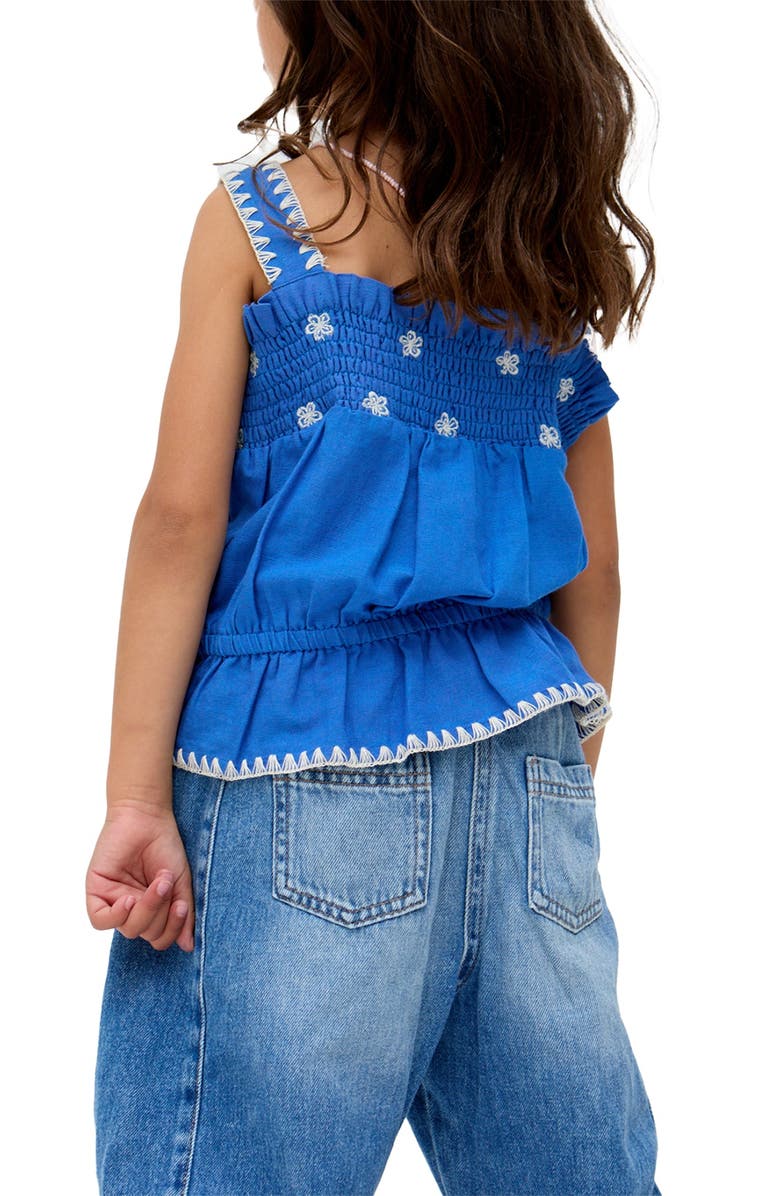 Raffya Kids Tilly Blanket Stitch Peplum Hem Blouse, Alternate, color, Blue