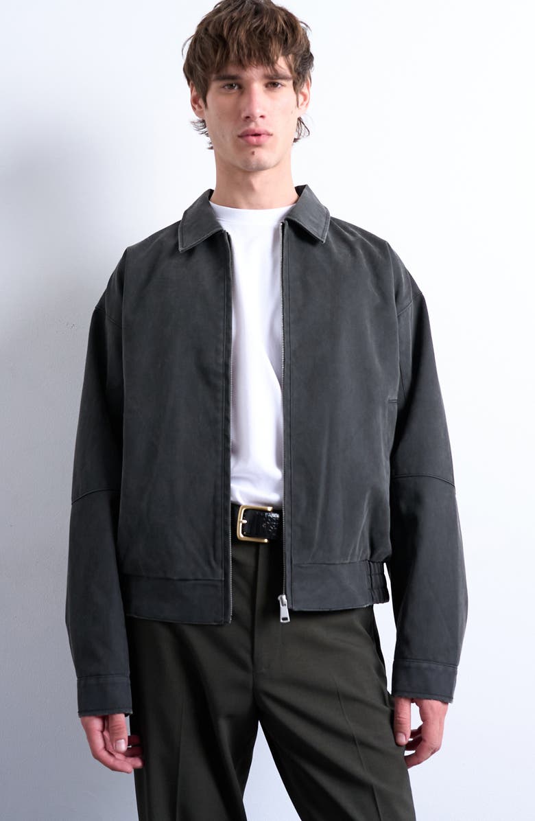 Topman Faux Suede Bomber Jacket, Main, color, Charcoal