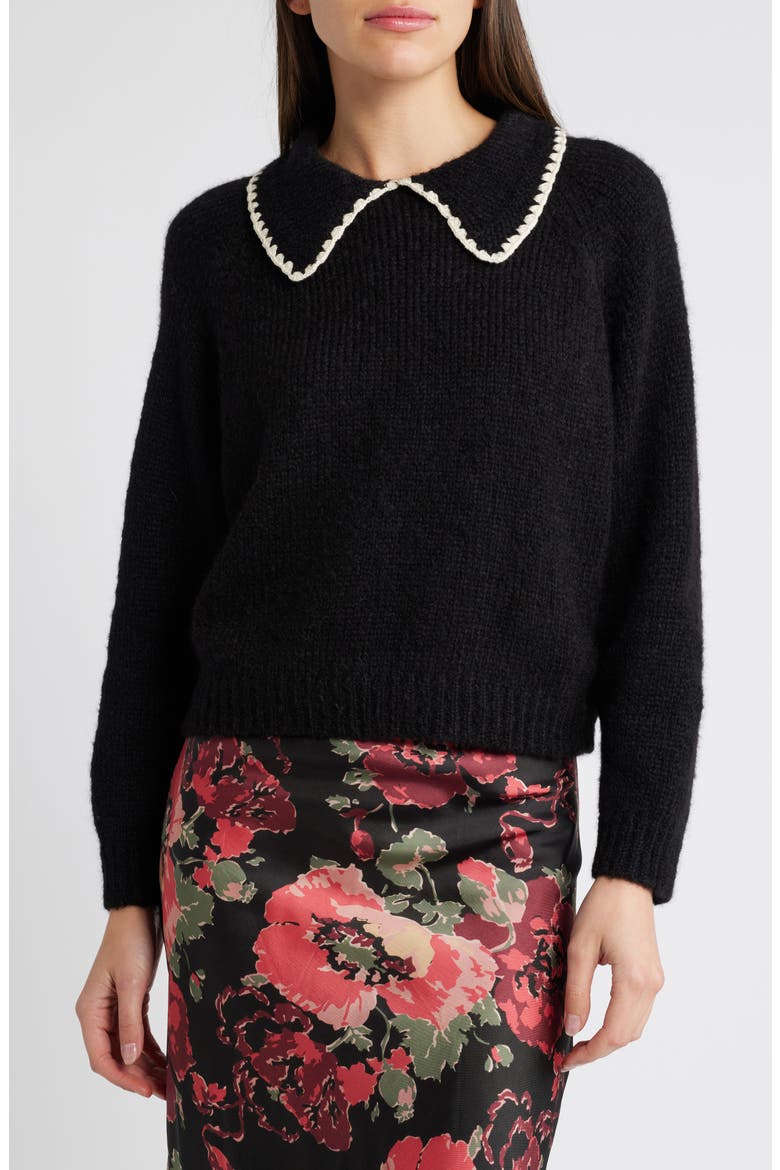 Blanket Stitch Alpaca Blend Sweater, Main, color, BLACK W/ SOFT WHITE