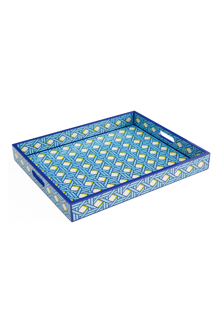 Basketweave Lacquer Tray, Main, color, Blue / White / Lime