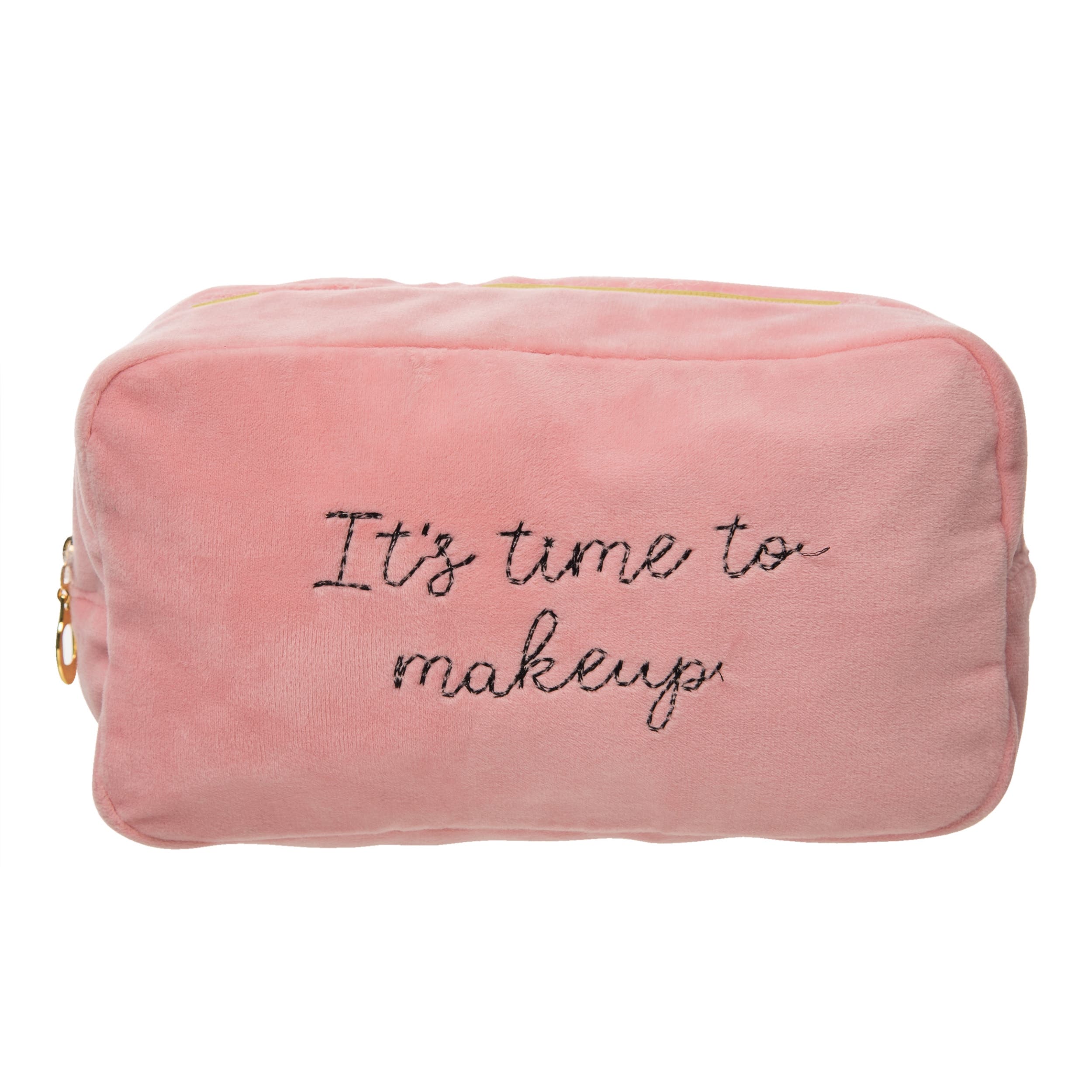 Time To Makeup Large Velvet Bag Polyester Pink, Main, color, Pink