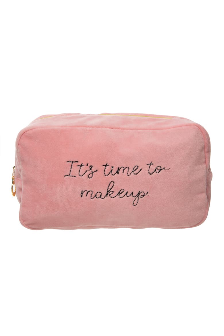 Time To Makeup Large Velvet Bag Polyester Pink, Main, color, Pink