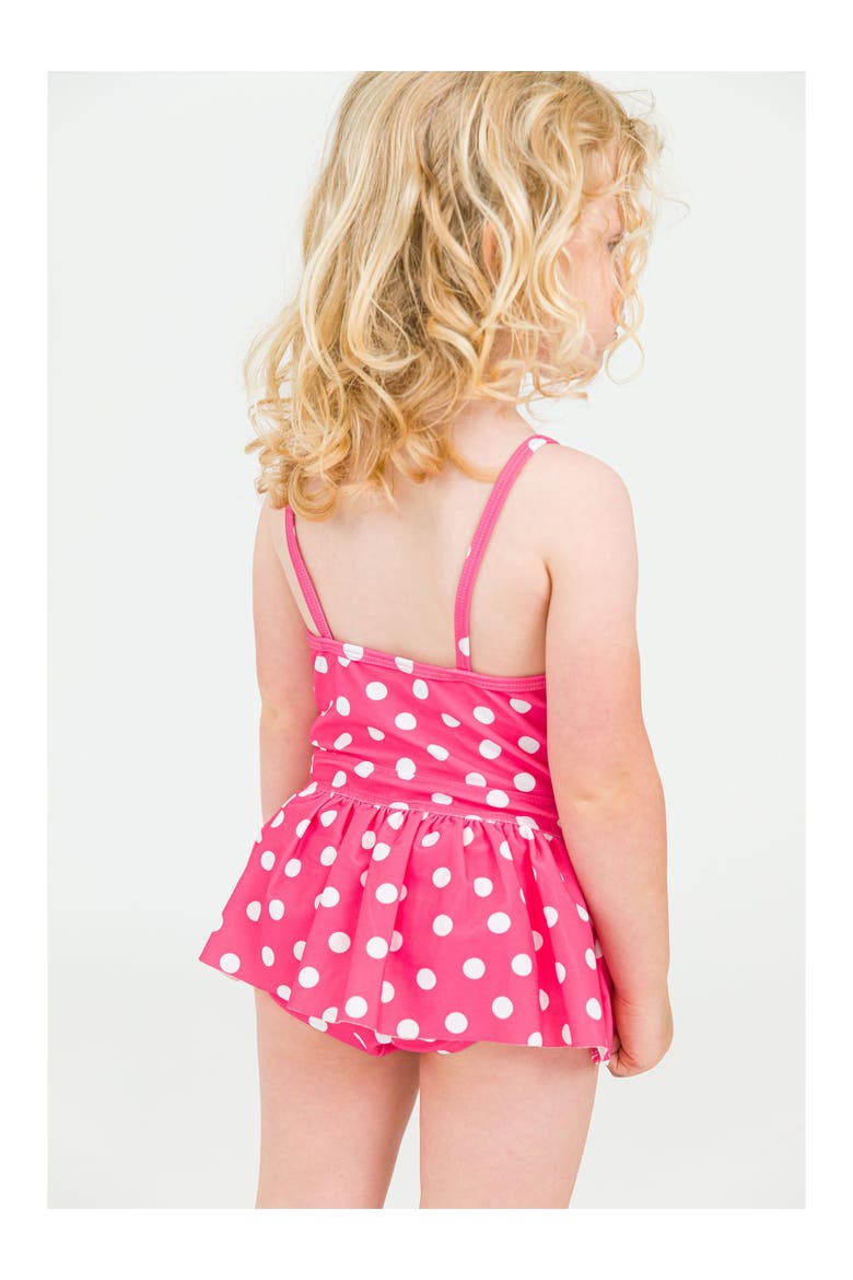 Girls UPF50+ Big Bow Skirted One Piece, Alternate, color, Hot Pink Polka Dot