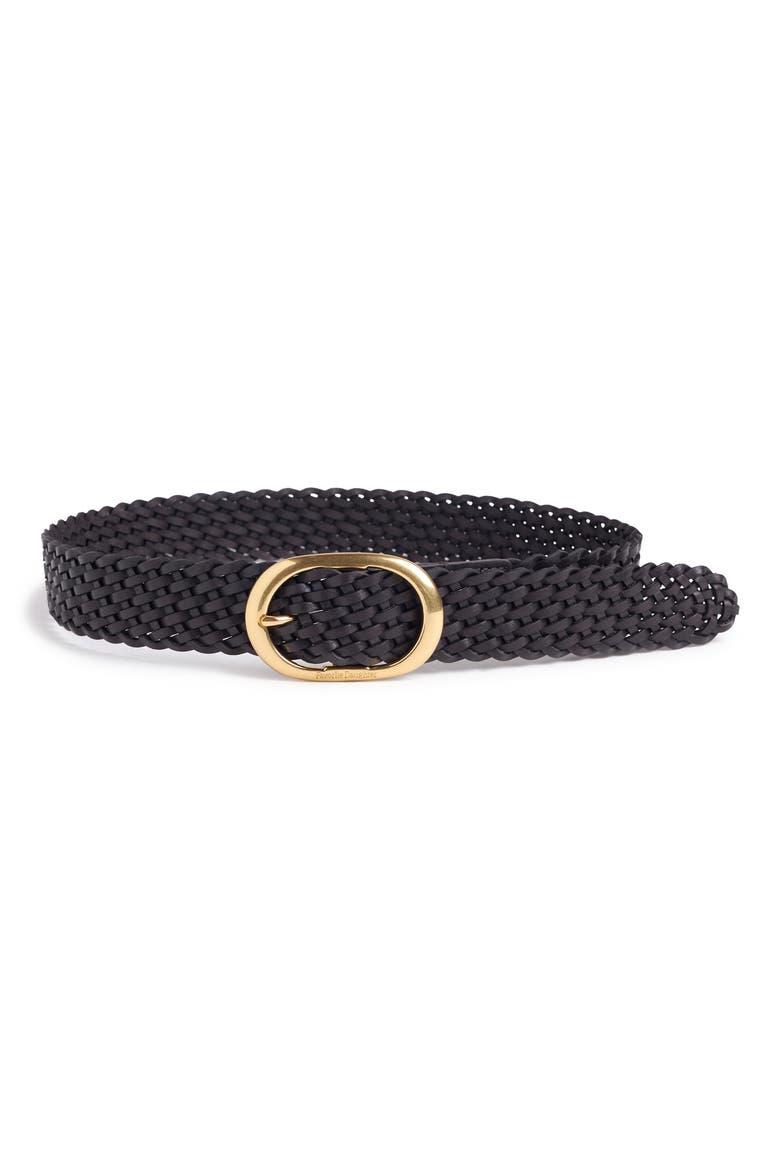 Jeans Woven Leather Belt, Main, color, BROWN