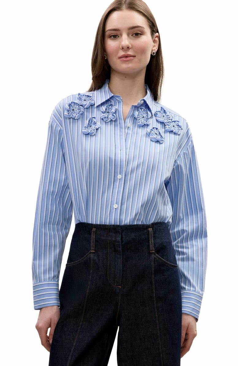 Rebecca Taylor Priya Poplin Shirt, Alternate, color, Blue Stripe Combo
