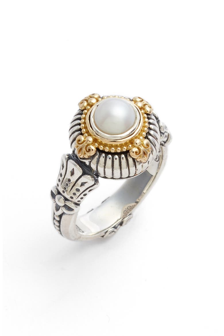 Etched Sterling & Cultured Pearl Ring, Main, color, SILVER/ GOLD/ WHITE