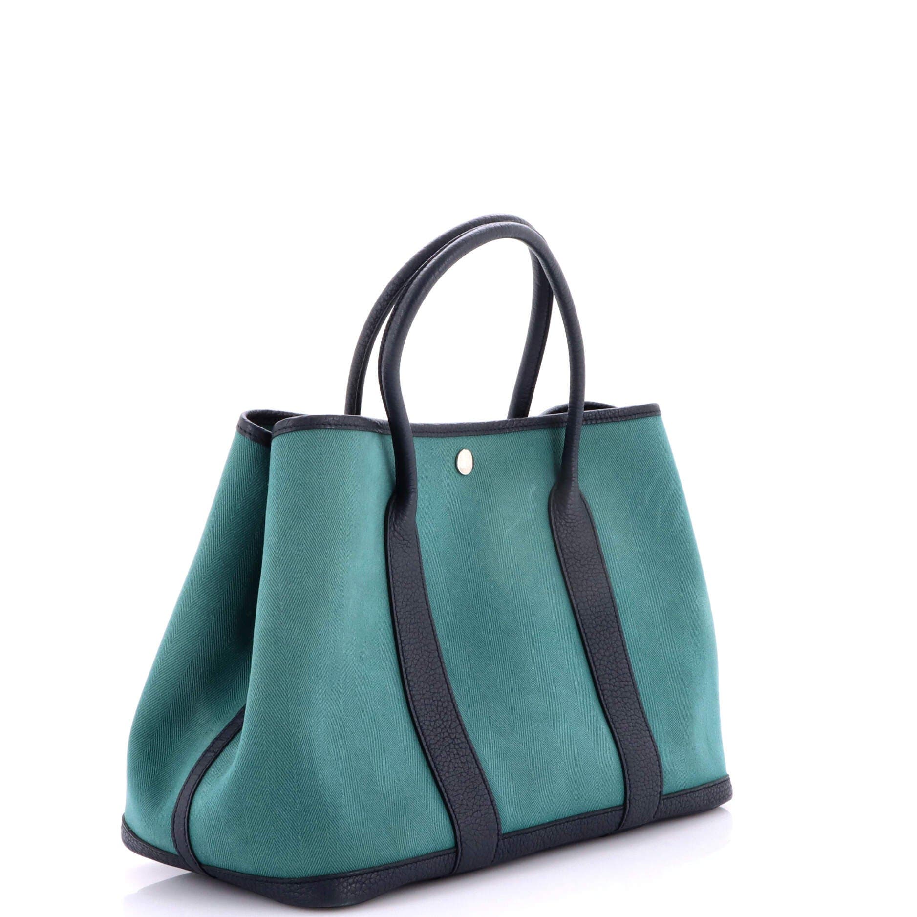 Pre-Owned Hermes Garden Party Tote Toile and Leather 36, Alternate, color, Vert Fonce