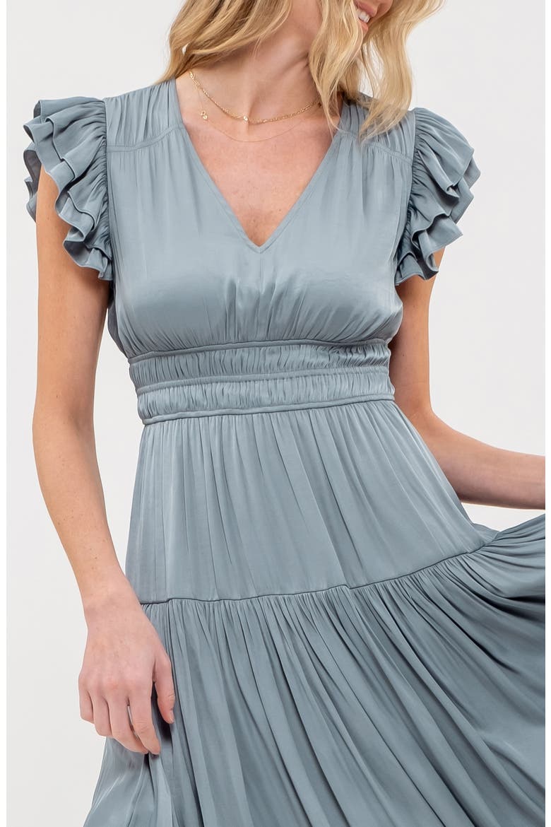 Flutter Sleeve Empire Waist Midi Dress, Alternate, color, LIGHT TEAL