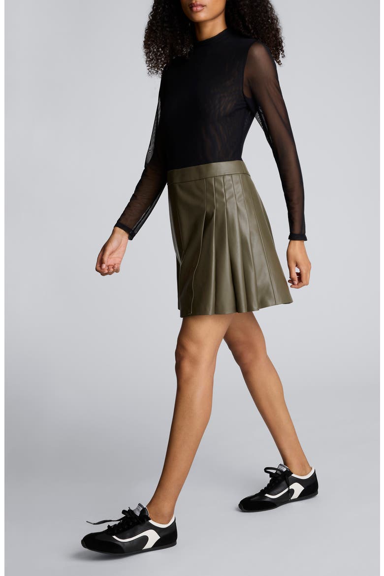 Jodie Long Sleeve Mixed Media Faux Leather Minidress, Alternate, color, BLACK/ OLIVE GREEN