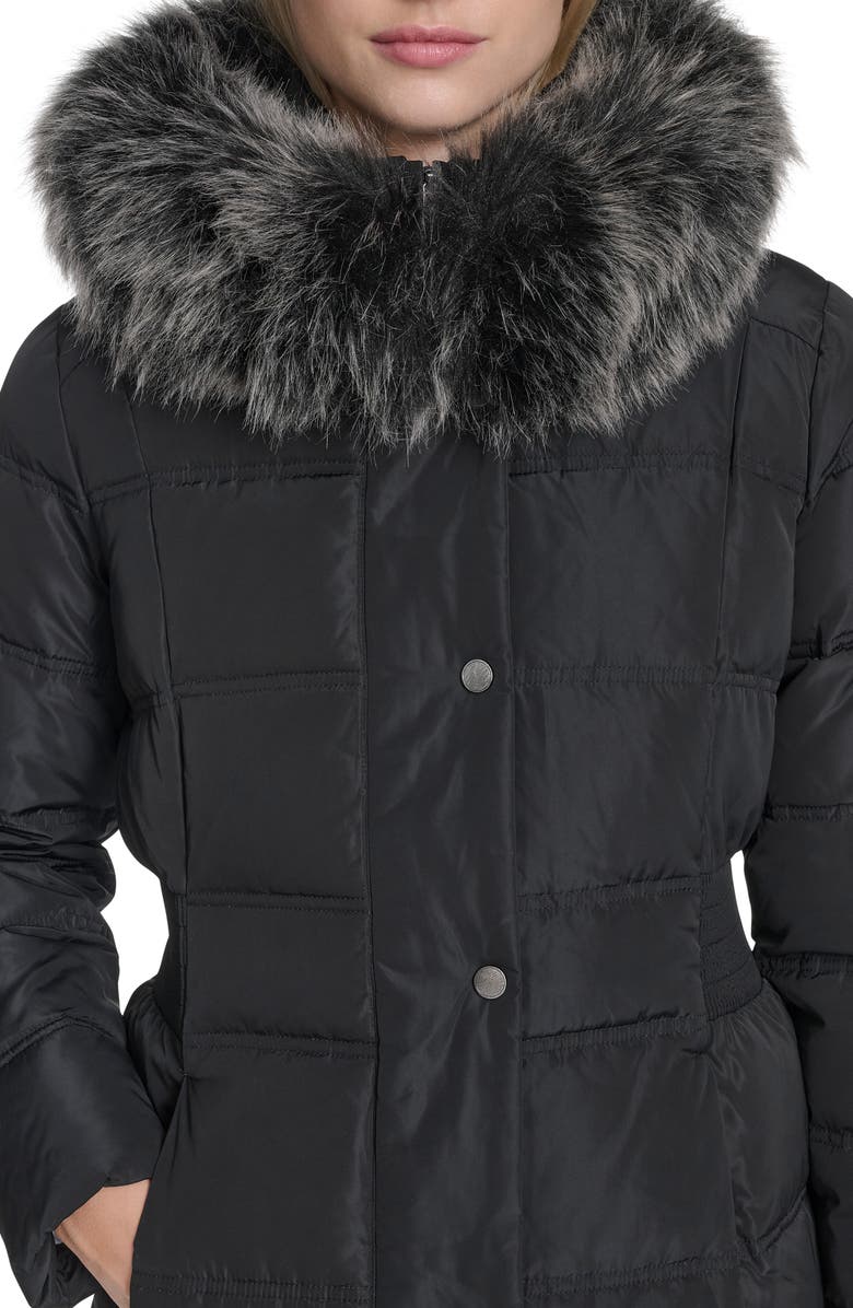 Cole Haan Signature Hooded Puffer Coat with Bib & Faux Fur Trim, Alternate, color, Black