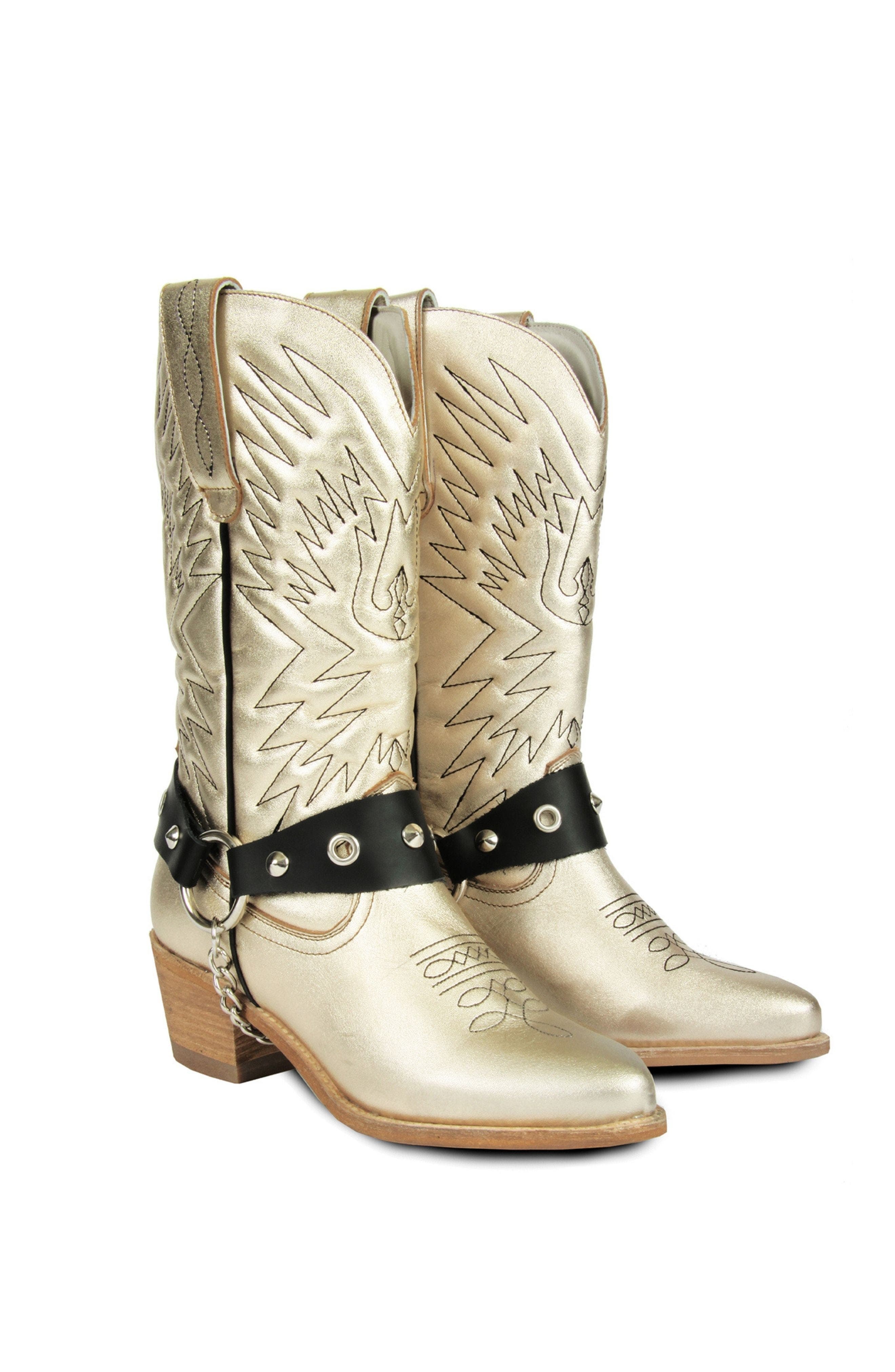 Cowboy Leather Boots, Alternate, color, Gold
