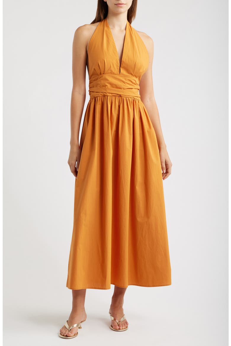 Cassis Halter Cotton Poplin Maxi Dress, Main, color, BRONZE