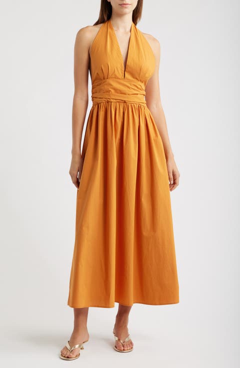 Cassis Halter Cotton Poplin Maxi Dress
