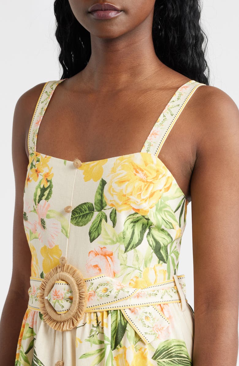 MOON RIVER Floral Belted Midi Sundress, Alternate, color, Cream Multi