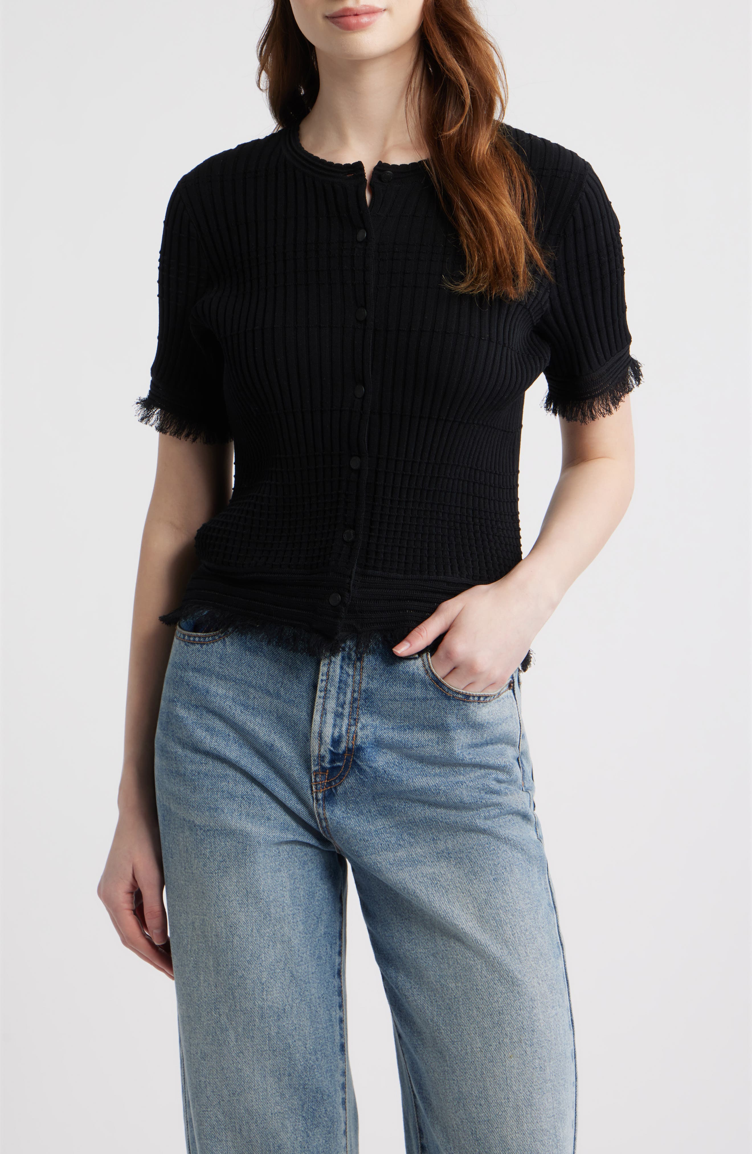 Ayan Fringe Trim Rib Cardigan