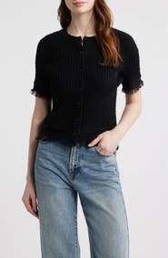 rag & bone Ayan Fringe Trim Rib Cardigan