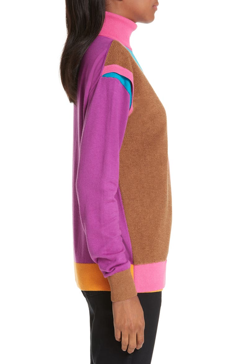 Layered Cotton & Cashmere Sweater, Alternate, color, PINK/BLUE/SAND COMBO