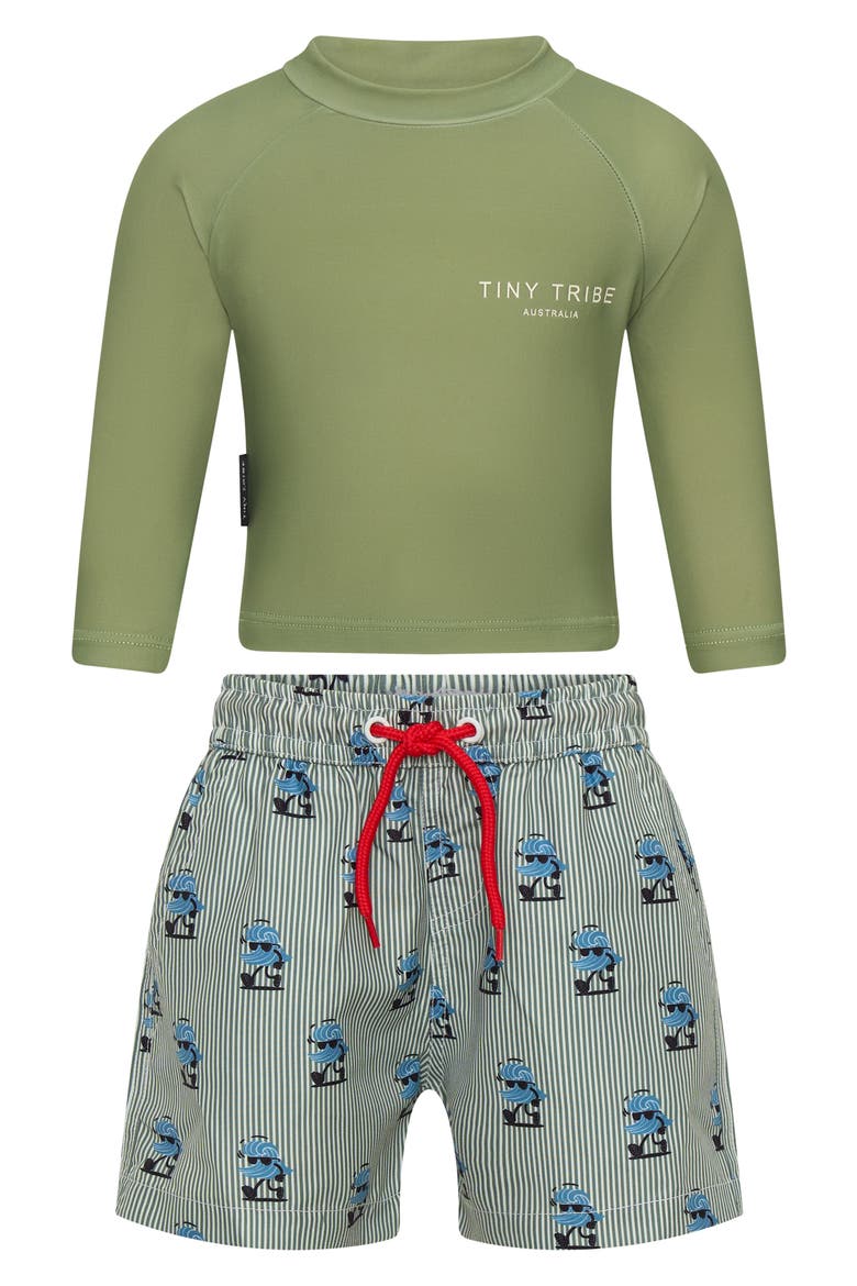 Wave Core Two-Piece Rashguard Swimsuit, Main, color, GREEN MULTI