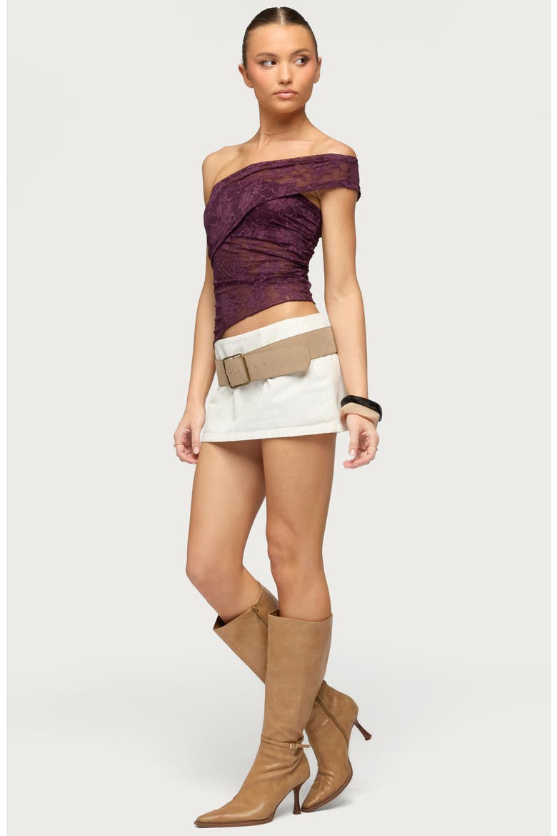 Asymmetric One-Shoulder Sheer Top, Alternate, color, PURPLE