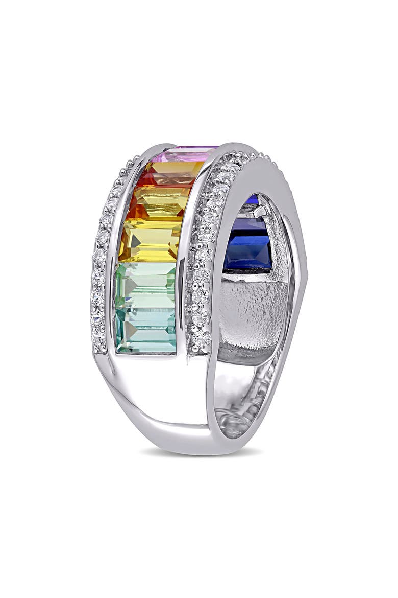 Sterling Silver Multicolor Sapphire Half Huggie Hoop Earrings & Ring Set, Alternate, color, MULTICOLOR