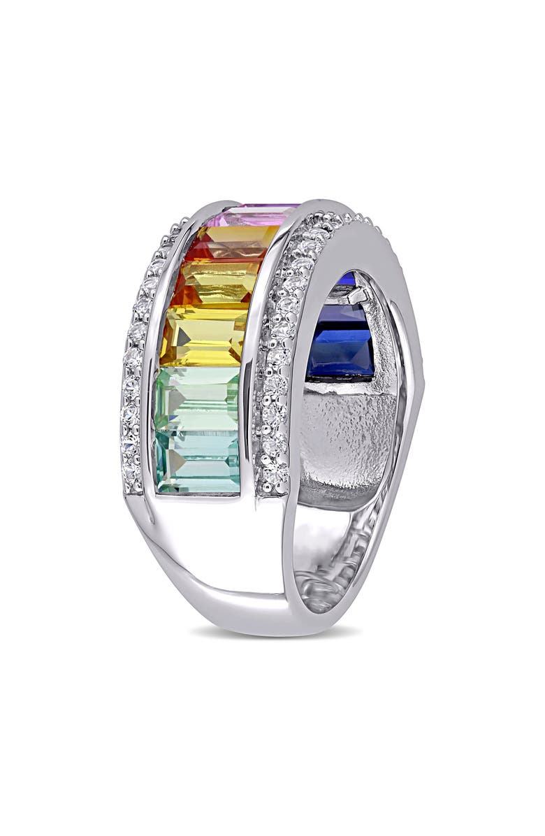 DELMAR Sterling Silver Multicolor Sapphire Half Huggie Hoop Earrings & Ring Set, Alternate, color, 