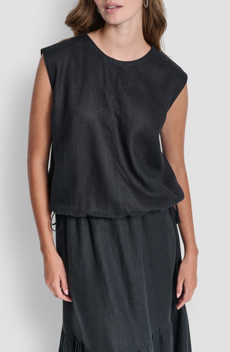 DKNY Drawstring Hem Linen Top, Main, color, Black