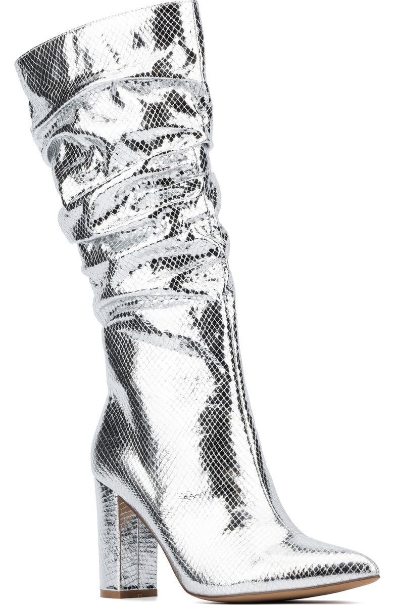 NEW YORK AND COMPANY Earla Ruched Shaft Boot, Main, color, Silver Metallic