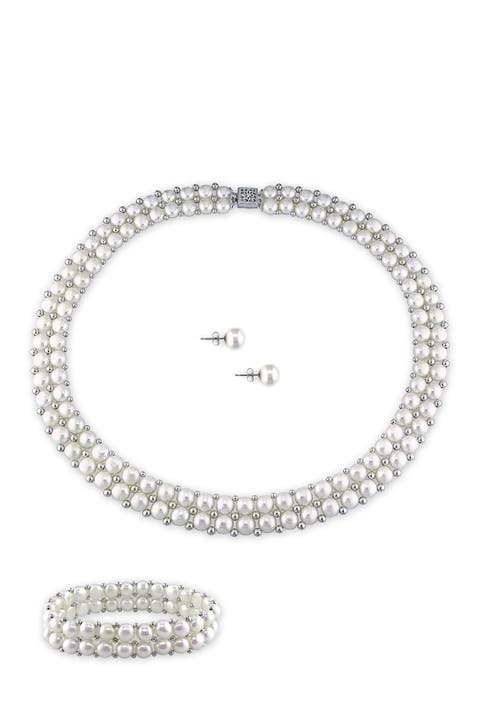 6-7mm Freshwater Pearl Necklace, Bracelet & Earrings Set