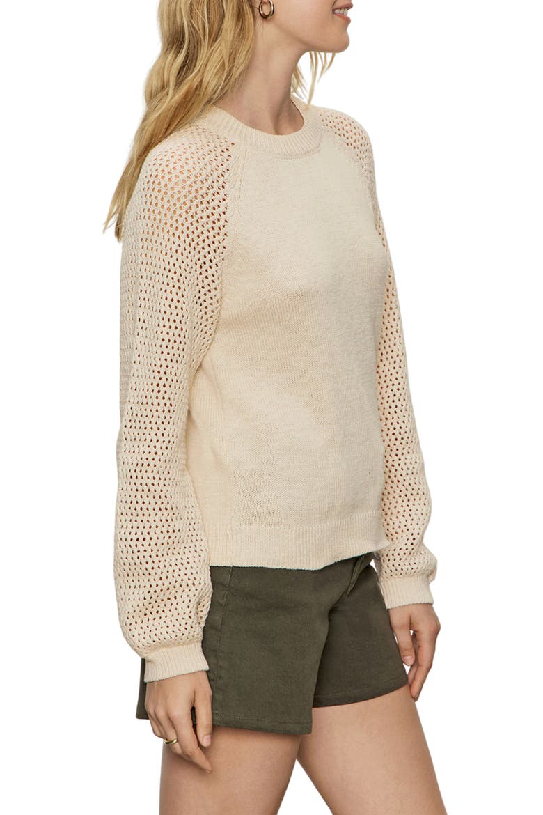 Perfect Moment Mix Stitch Cotton Crewneck Sweater, Alternate, color, LIGHT OAT