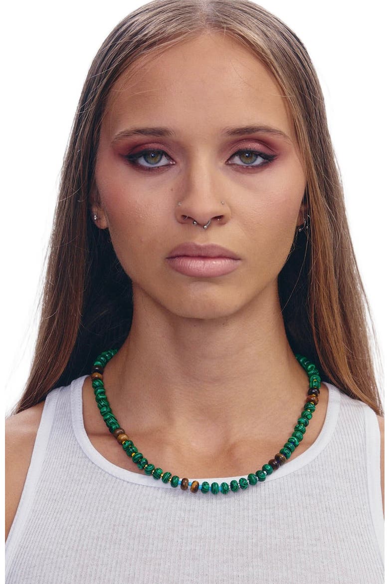Bean Gender Inclusive Malachite Tiger Eye Necklace, Alternate, color, Green
