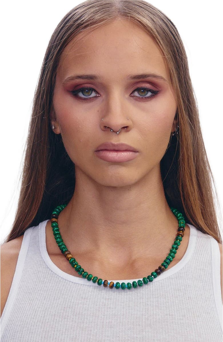 SHOP SPICY DAN Bean Gender Inclusive Malachite Tiger Eye Necklace, Alternate, color, Green