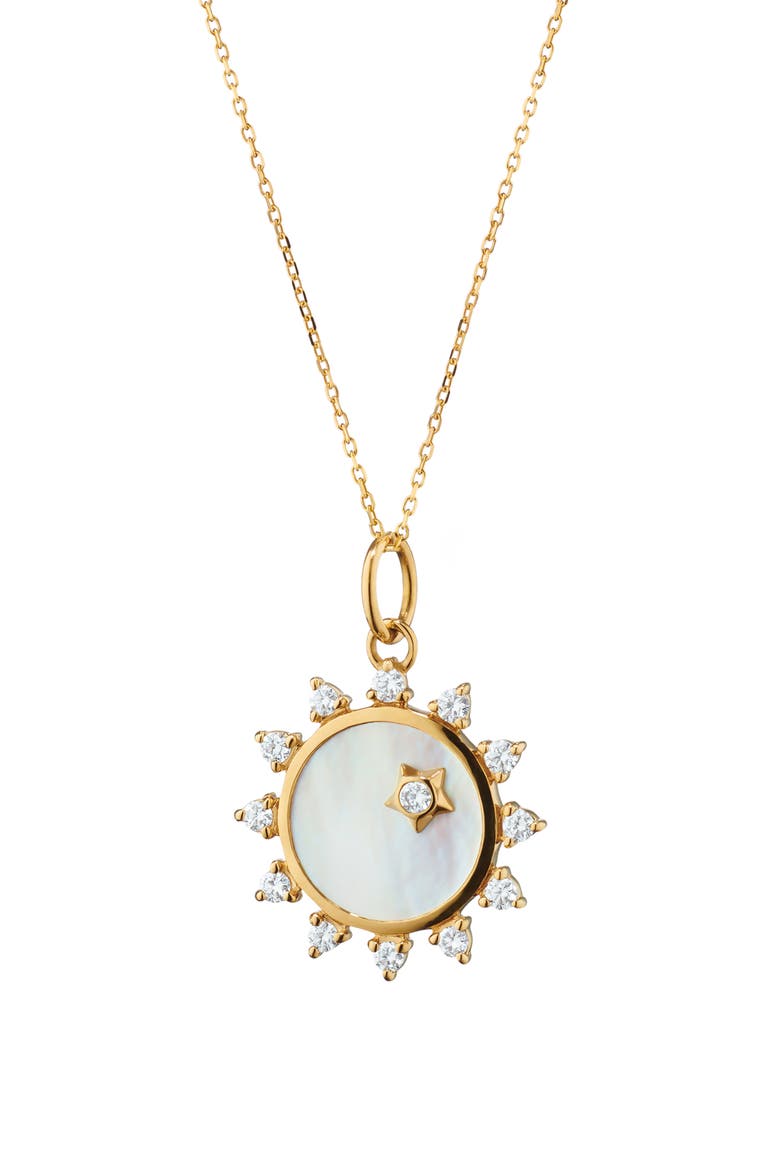 Mother-of-Pearl Sun Pendant Necklace, Main, color, GOLD
