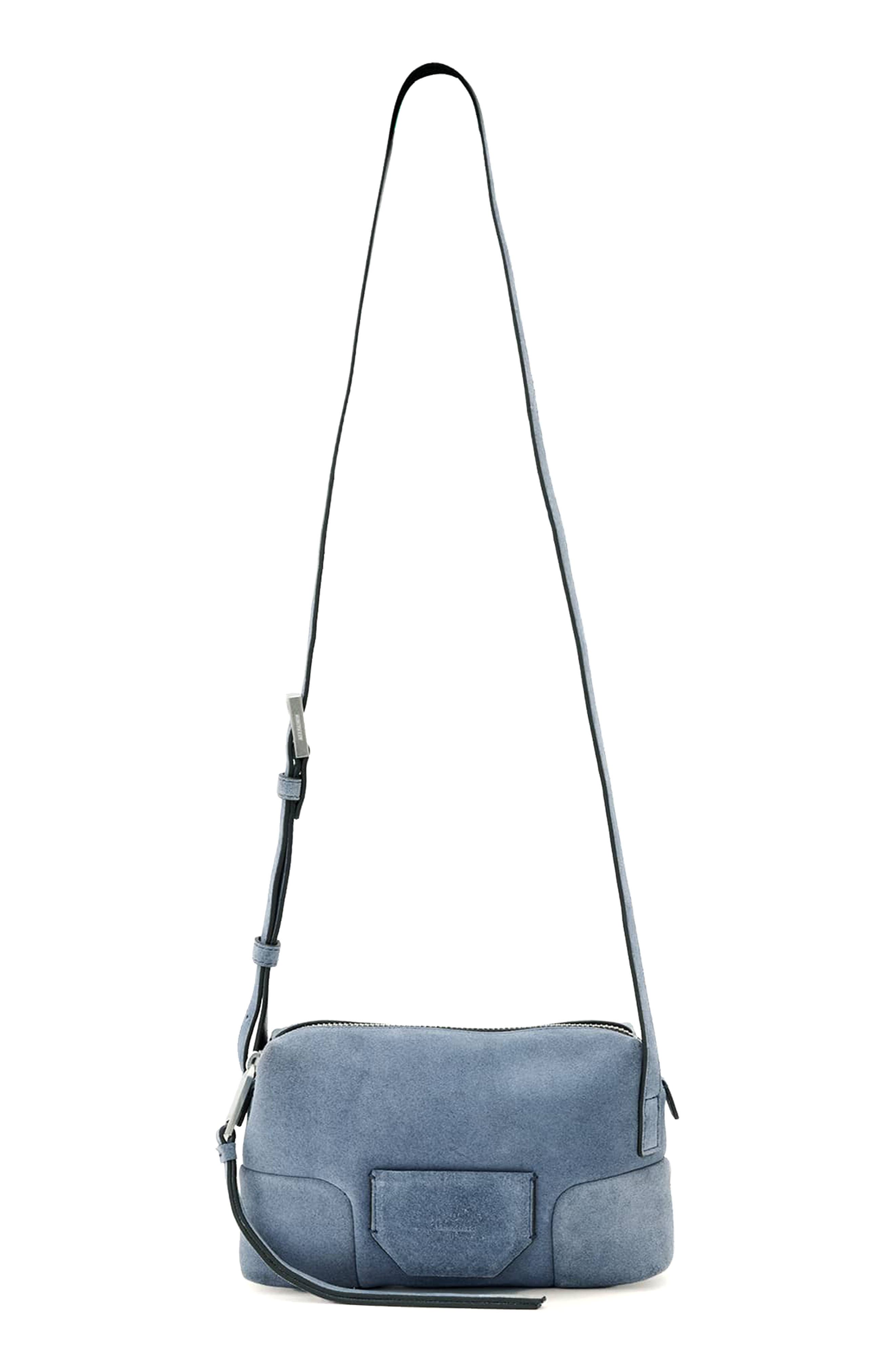 Micro Ares Suede Crossbody Bag, Main, color, SEA BLUE