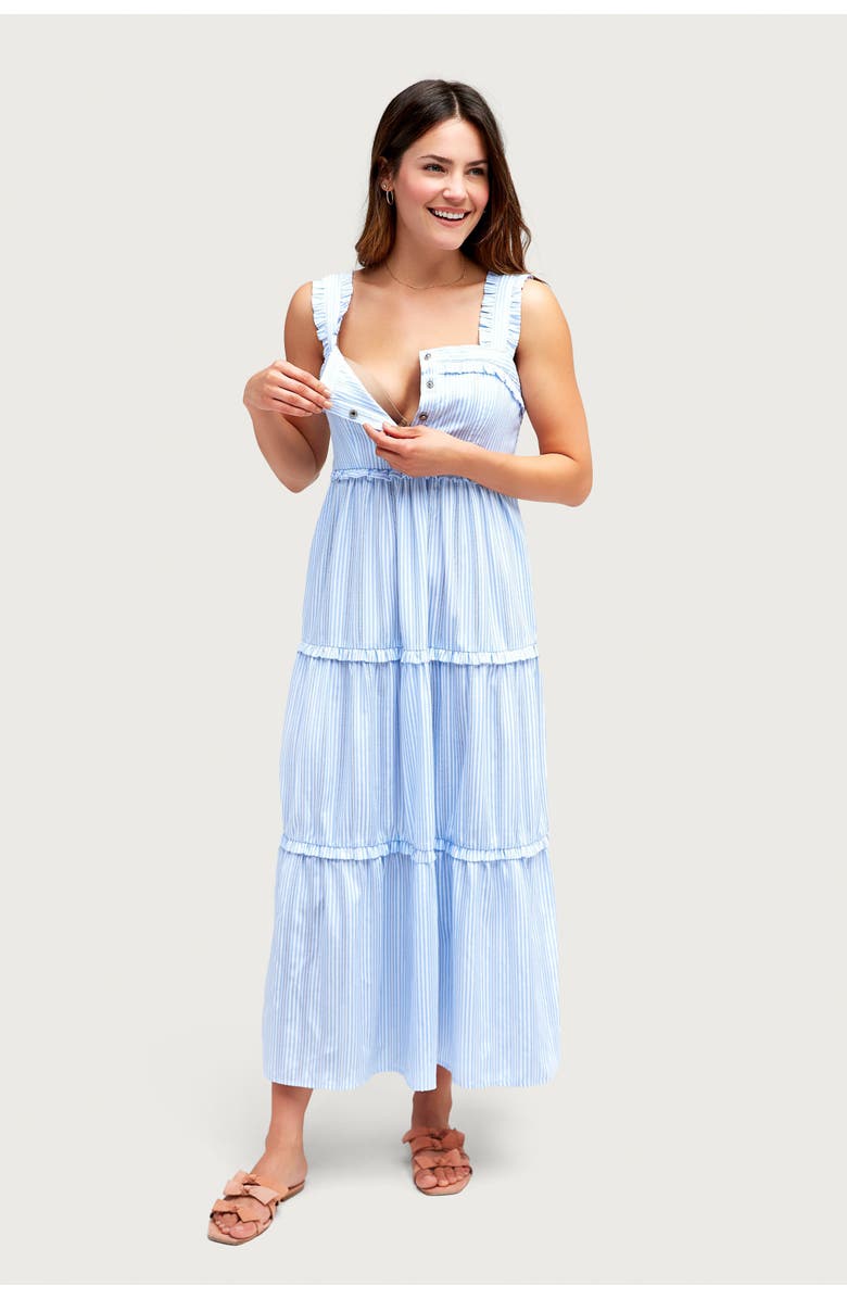 Nom Maternity Emma Maternity & Nursing Maxi Dress, Alternate, color, Sky Stripe
