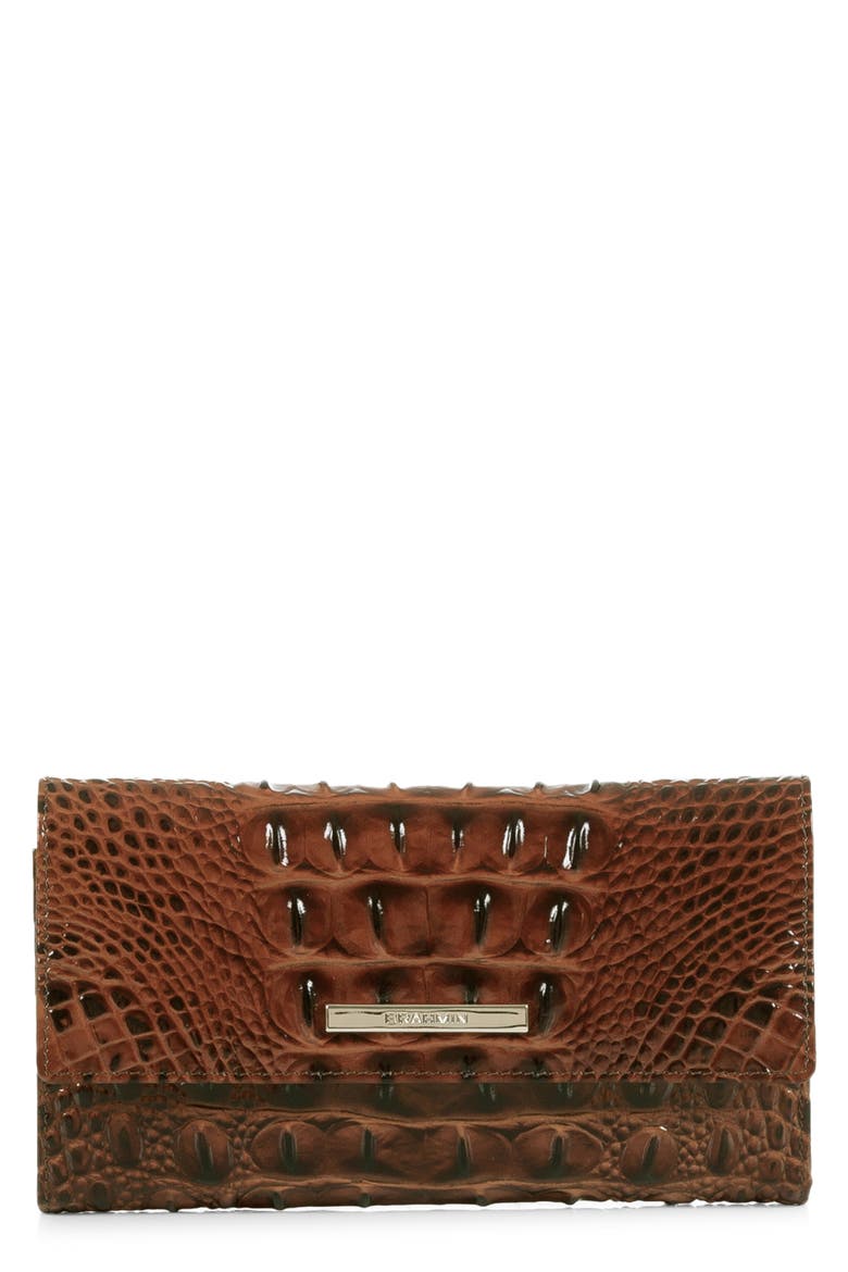 Cordelia Croc Embossed Leather Wallet, Main, color, PECAN