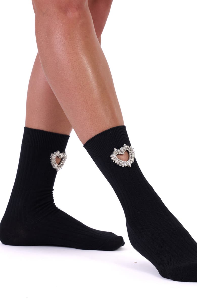 Stems Crystal Heart Cotton Blend Crew Socks, Alternate, color, 