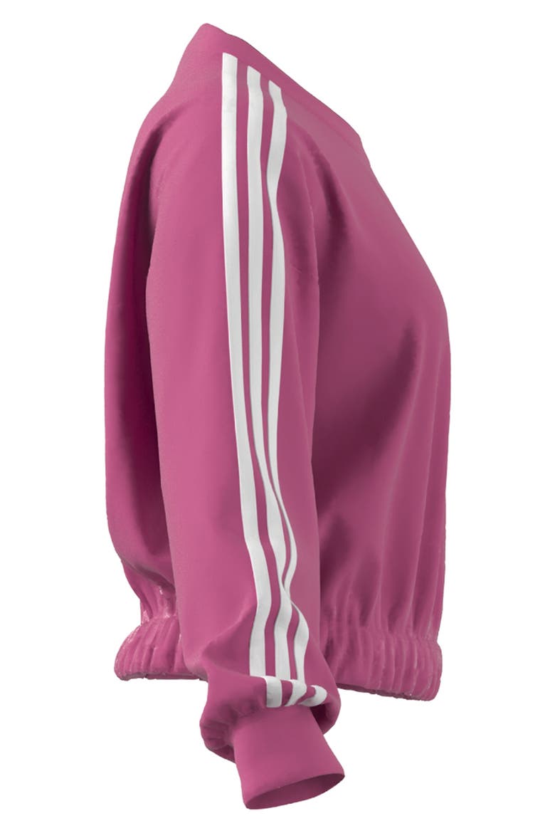 Essential 3-Stripes French Terry Cropped Pullover, Alternate, color, PULSE MAGENTA/ WHITE