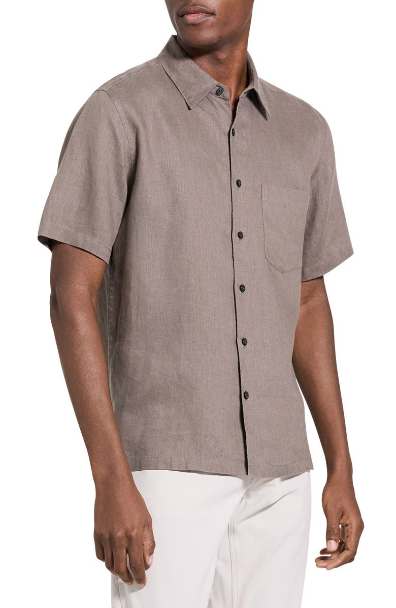 Theory Irving Solid Short Sleeve Linen Button-Up Shirt, Alternate, color, 