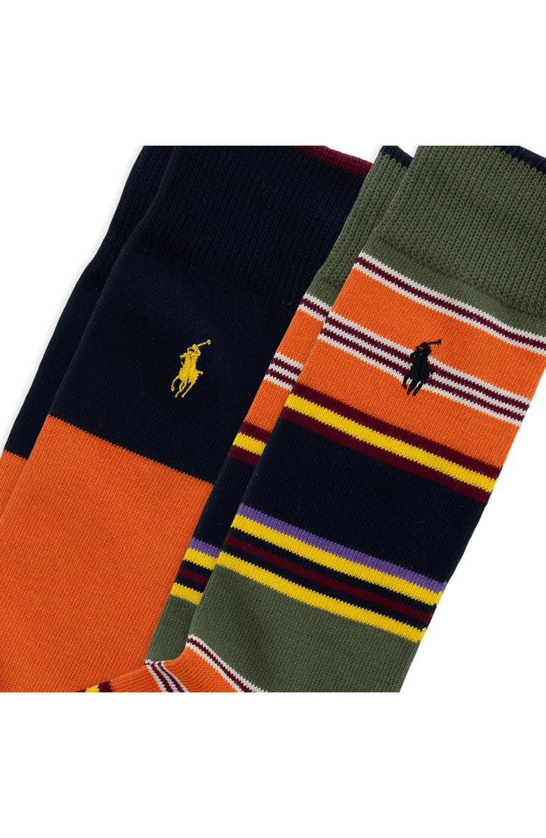 Polo Ralph Lauren Assorted 2-Pack Multistripe Cotton Blend Dress Socks, Alternate, color, Green Multi