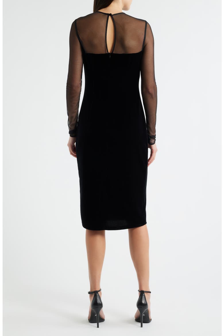 Floral Appliqué Long Sleeve Velvet Cocktail Dress, Alternate, color, BLACK