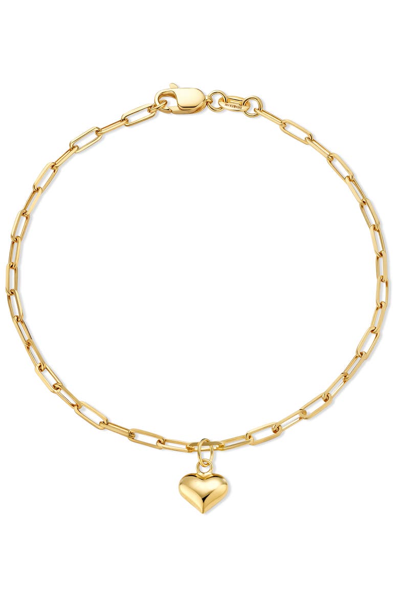 Heart Charm Paperclip Chain Bracelet in 14K Gold, Main, color, Yellow Gold
