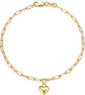 DEVATA Heart Charm Paperclip Chain Bracelet in 14K Gold