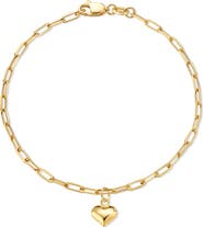 DEVATA Heart Charm Paperclip Chain Bracelet in 14K Gold