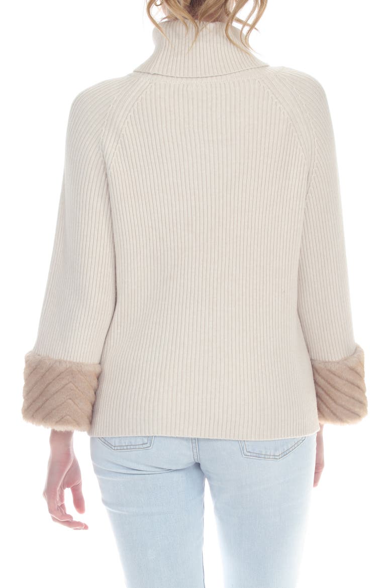 Faux Fur Cuff Turtleneck Sweater, Alternate, color, CREAM