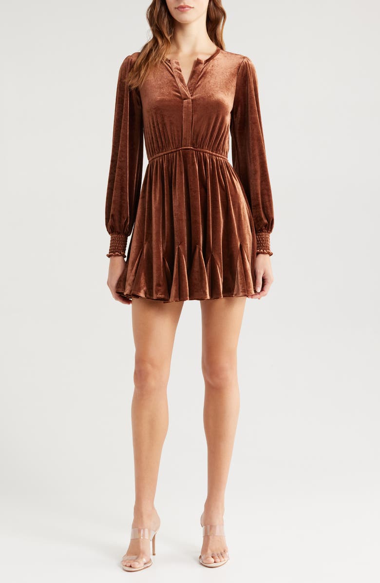ZOE AND CLAIRE Long Sleeve Velvet Minidress, Main, color,