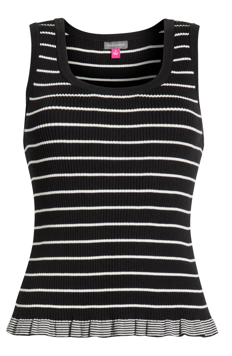 Vince Camuto Stripe Cotton Rib Tank, Alternate, color, Rich Black