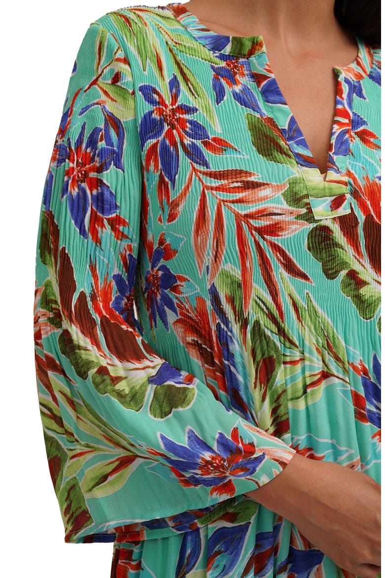 Three-Quarter Sleeve Plissé Dress, Alternate, color, TROPICAL DAYDREAM