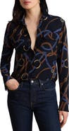 Lauren Ralph Lauren Classic Chain Print Stretch Jersey Knit Button-Up Shirt