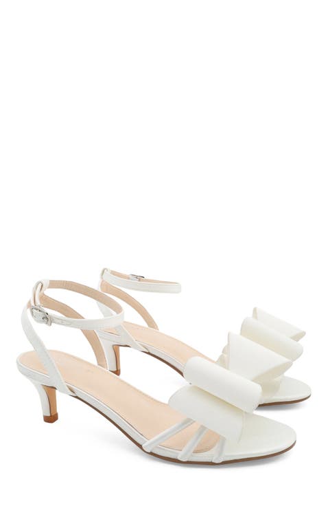 Sylvia Satin Strappy Kitten Heel Sandals with Tuxie Bow