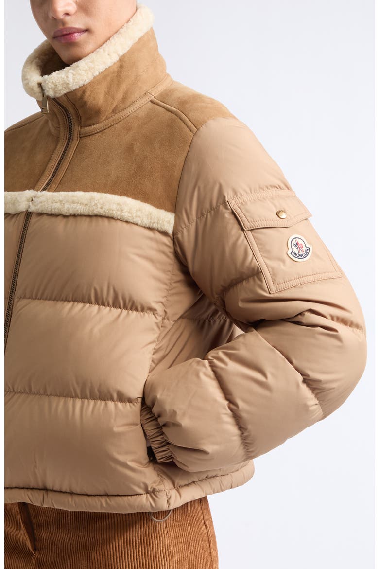Aurore Genuine Shearling Trim Down Jacket, Alternate, color, BROWN